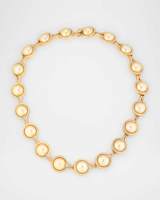 Kobe 18K Yellow Gold South Sea Pearl and Diamond Necklace, 17"L